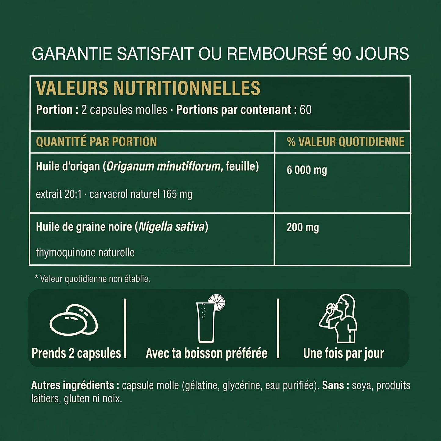 Orévia - valeurs nutritionnelles