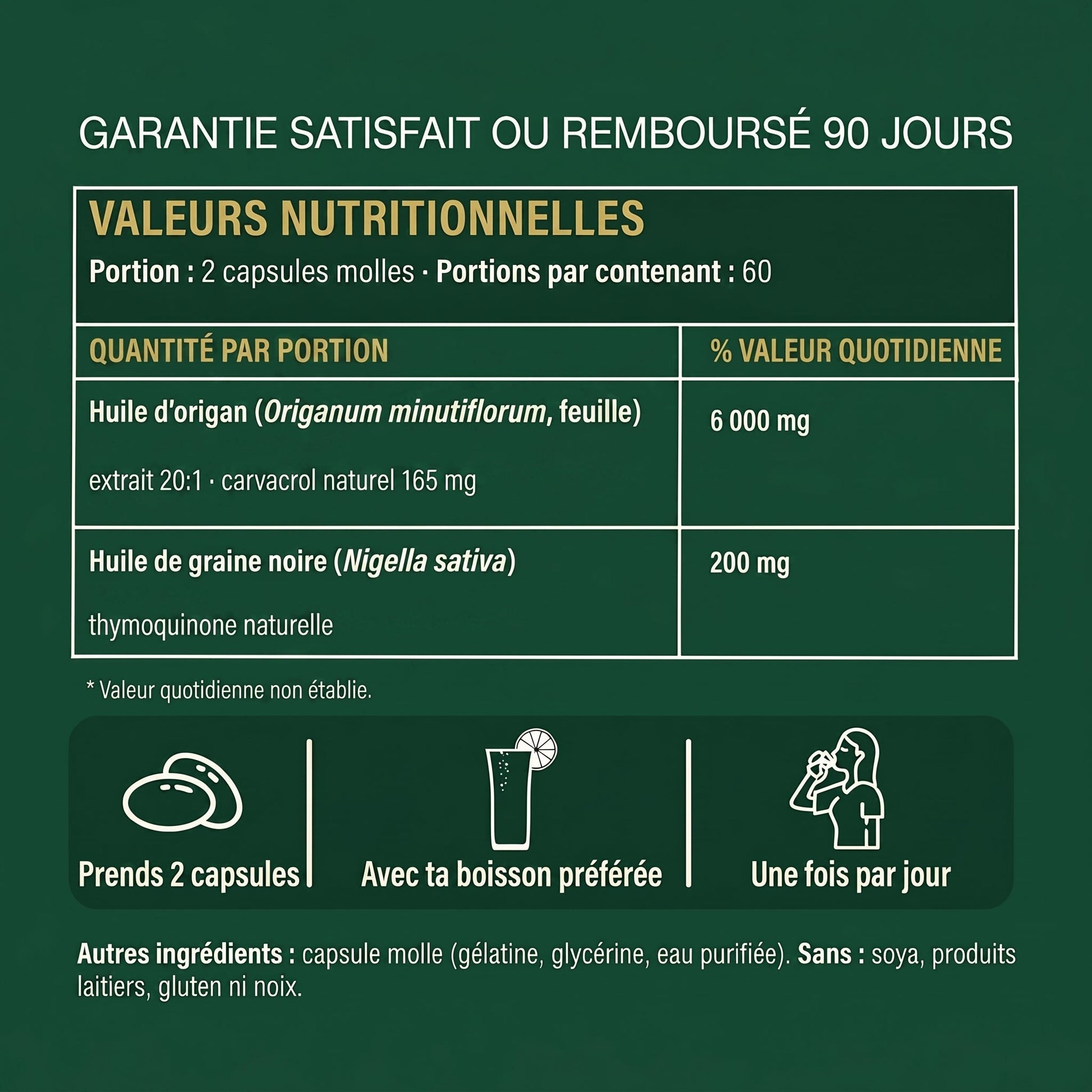 Orévia - valeurs nutritionnelles