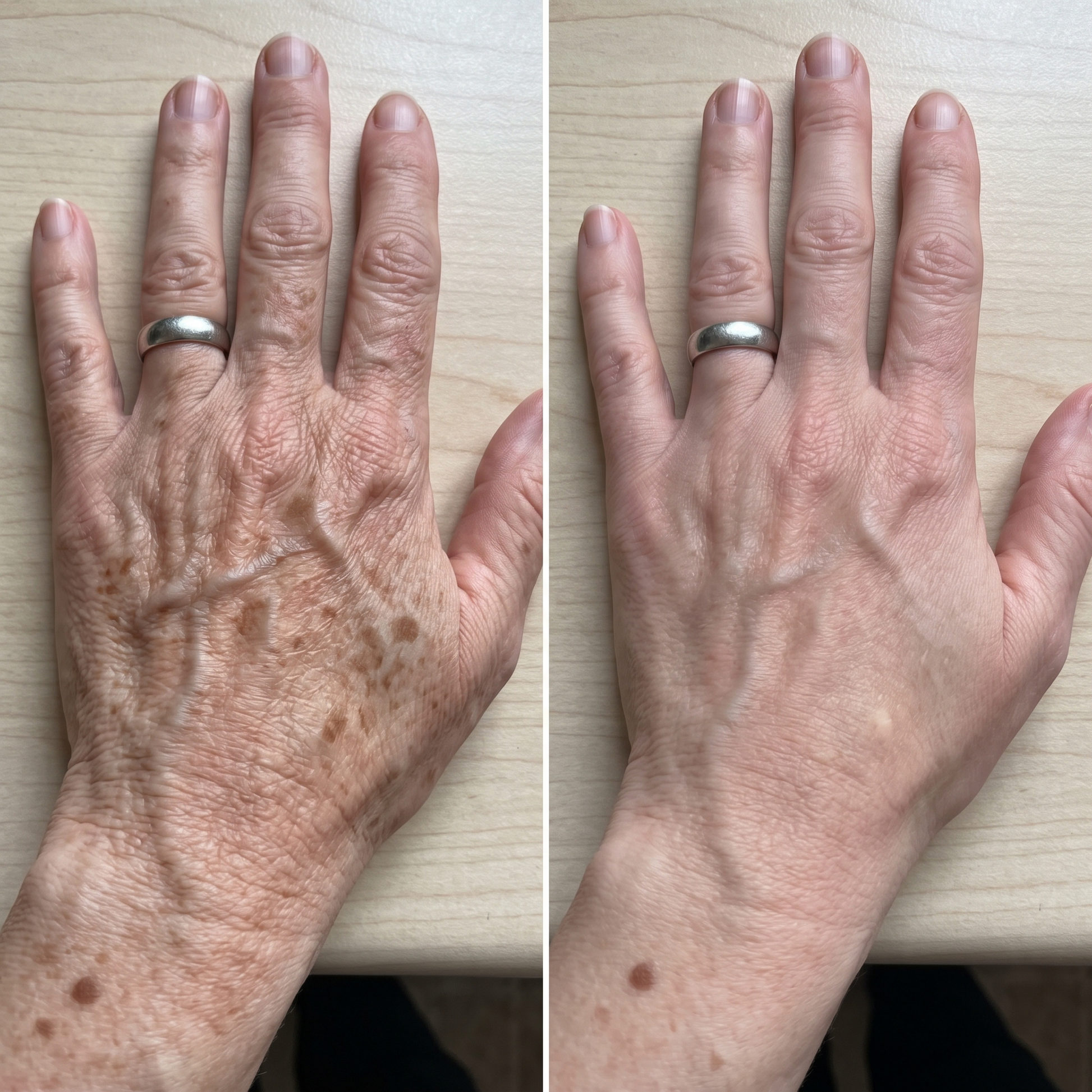 Avant et après sur les mains — protocole 8 semaines