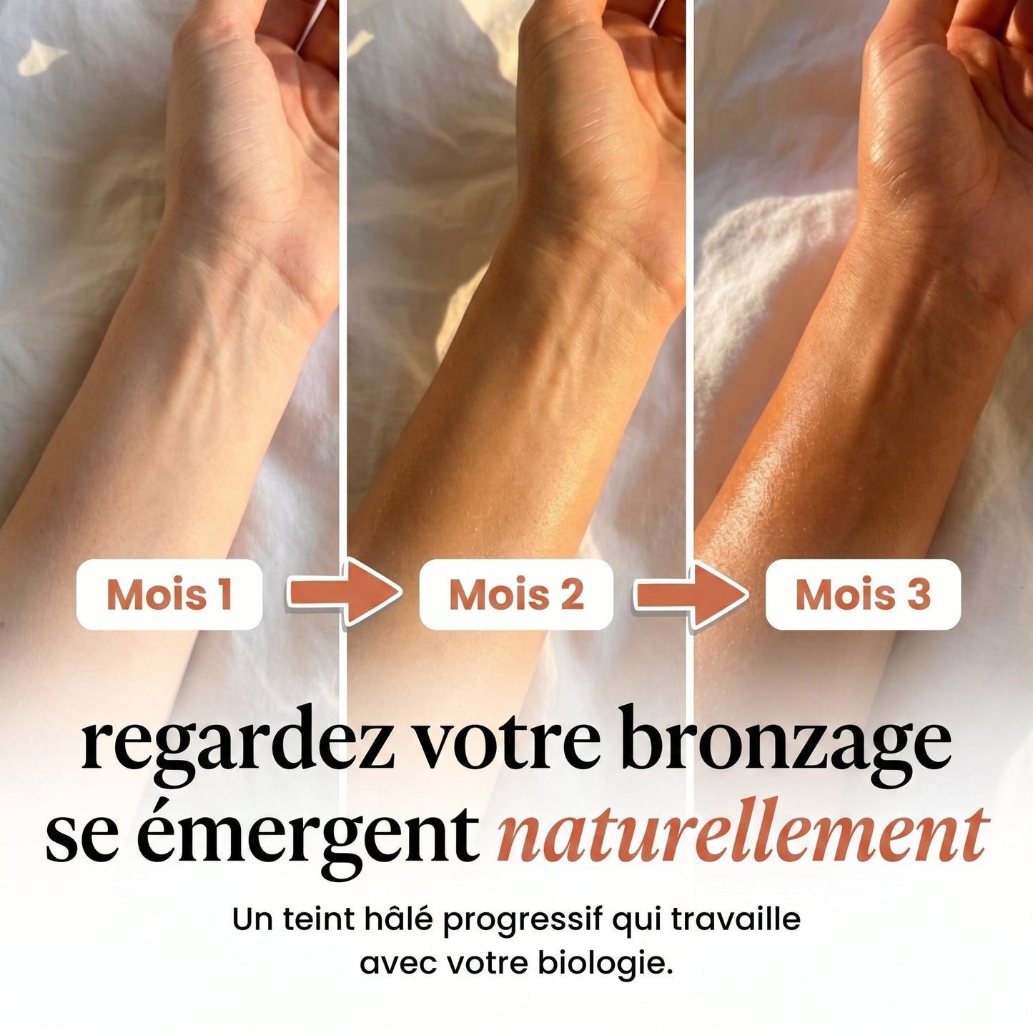 Progression bronzage Mois 1 2 3