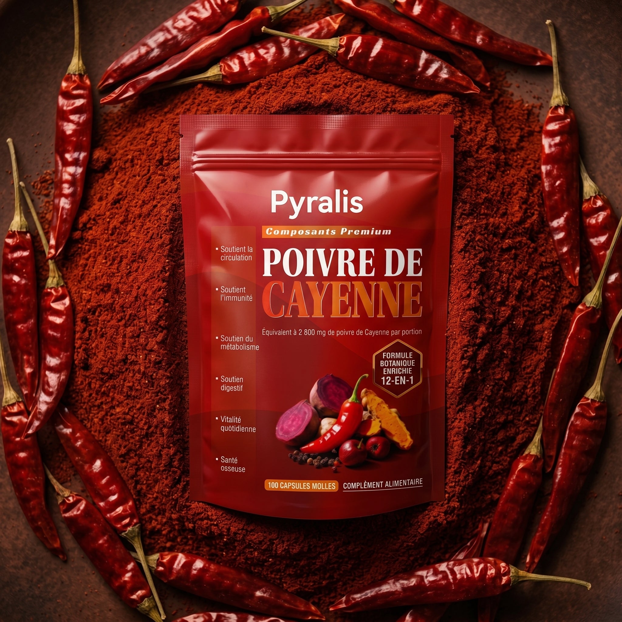 Packaging Pyralis Poivre de Cayenne sur lit de piment